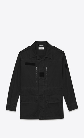 SAINT LAURENT Casual Jackets Man Military Parka in Black Cotton and Linen Gabardine a_V4